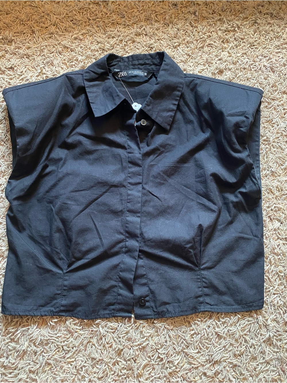 Zara Black Short-Sleeve Boxy Button-Down Shirt